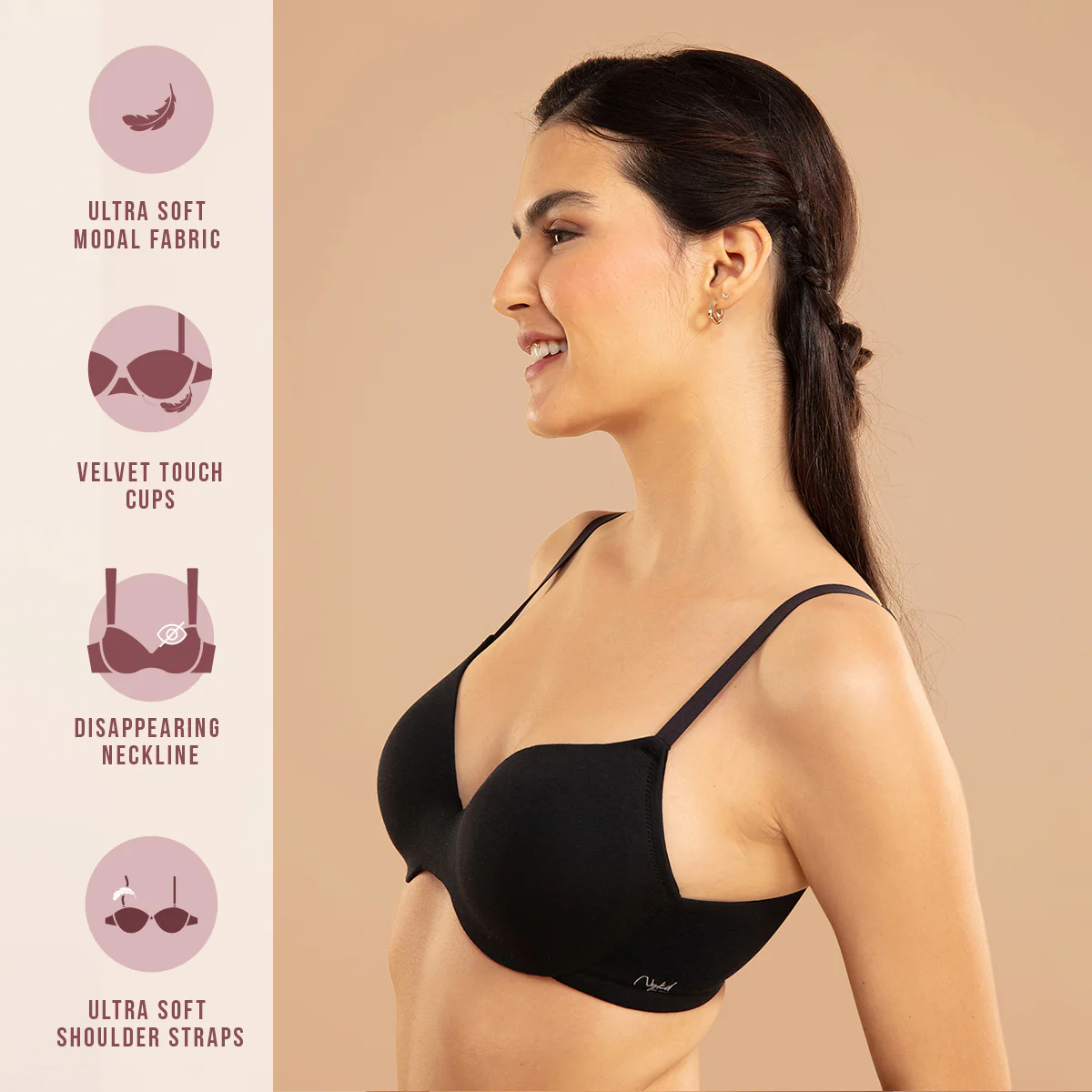 Nykd by Nykaa Super Soft Luxe Modal Padded Cushioned Wire T-Shirt Bra NYB218 Black - Image 4
