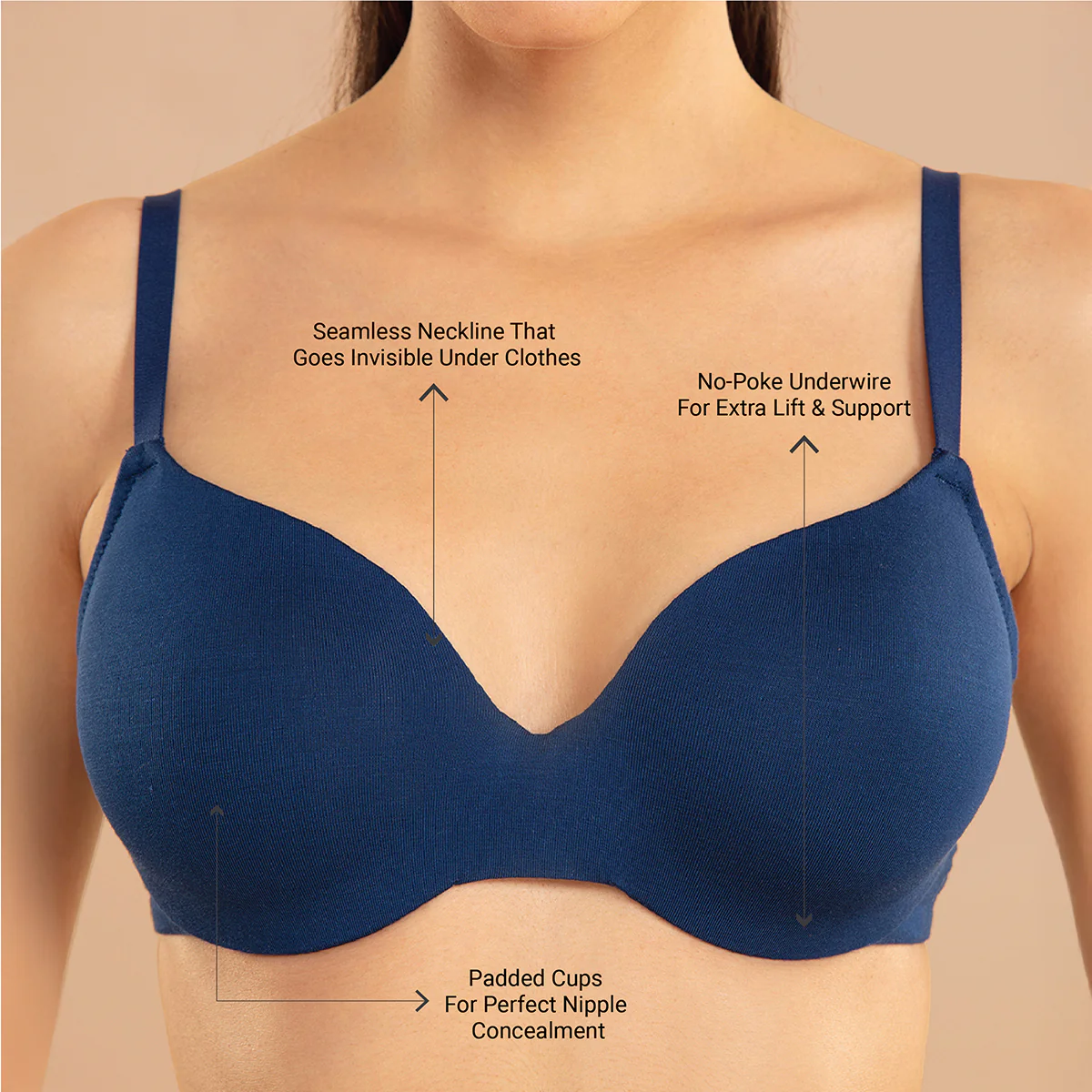 Nykd by Nykaa Super Soft Luxe Modal Padded Cushioned Wire T-Shirt Bra NYB218 Blue - Image 3
