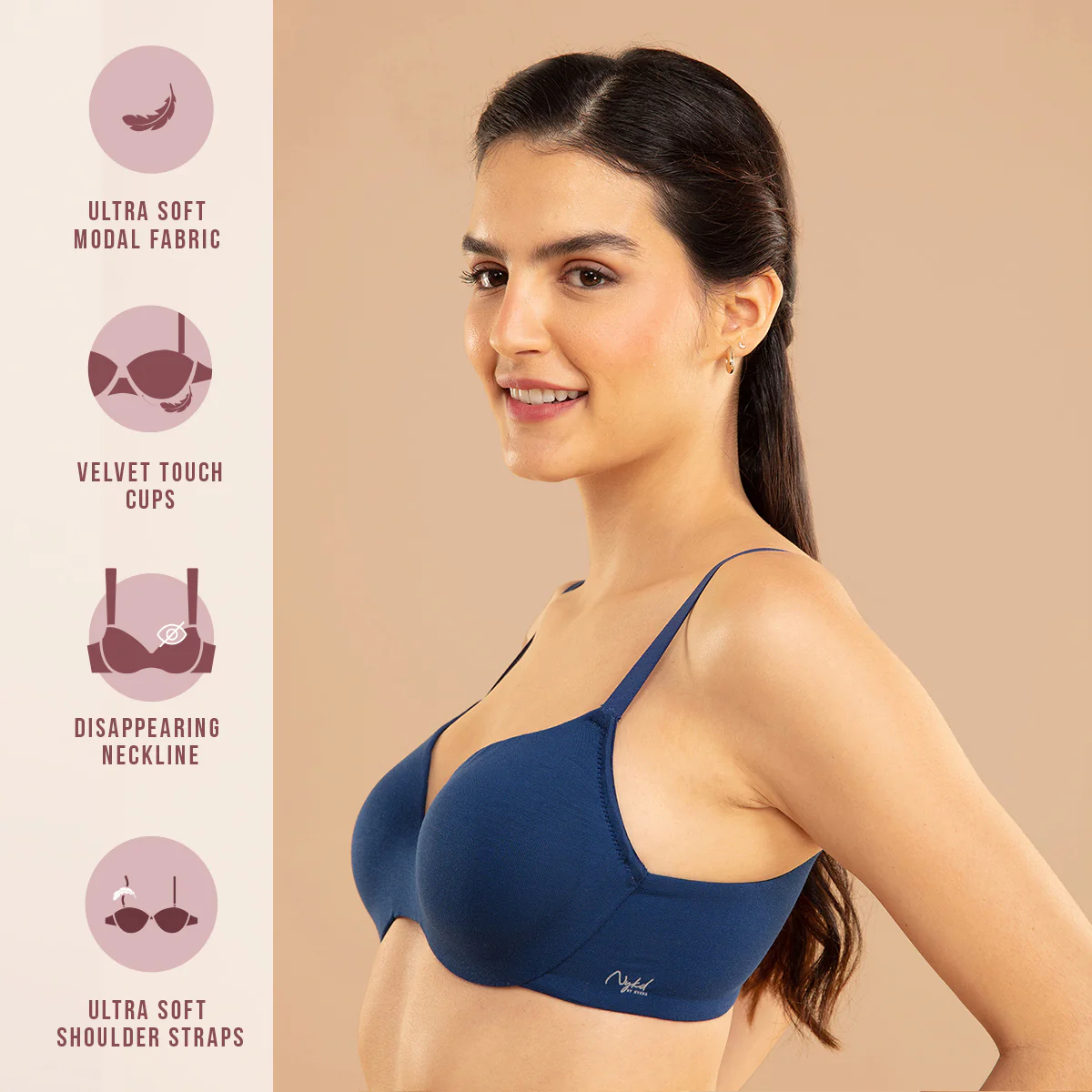 Nykd by Nykaa Super Soft Luxe Modal Padded Cushioned Wire T-Shirt Bra NYB218 Blue - Image 4