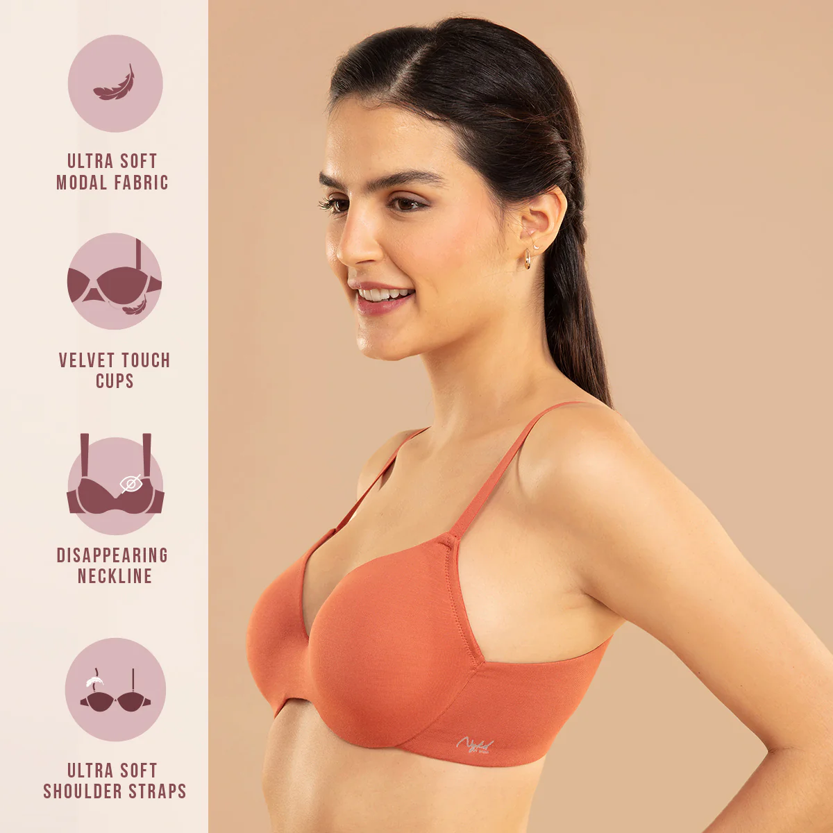 Nykd by Nykaa Super Soft Luxe Modal Padded Cushioned Wire T-Shirt Bra NYB218 Orange - Image 4