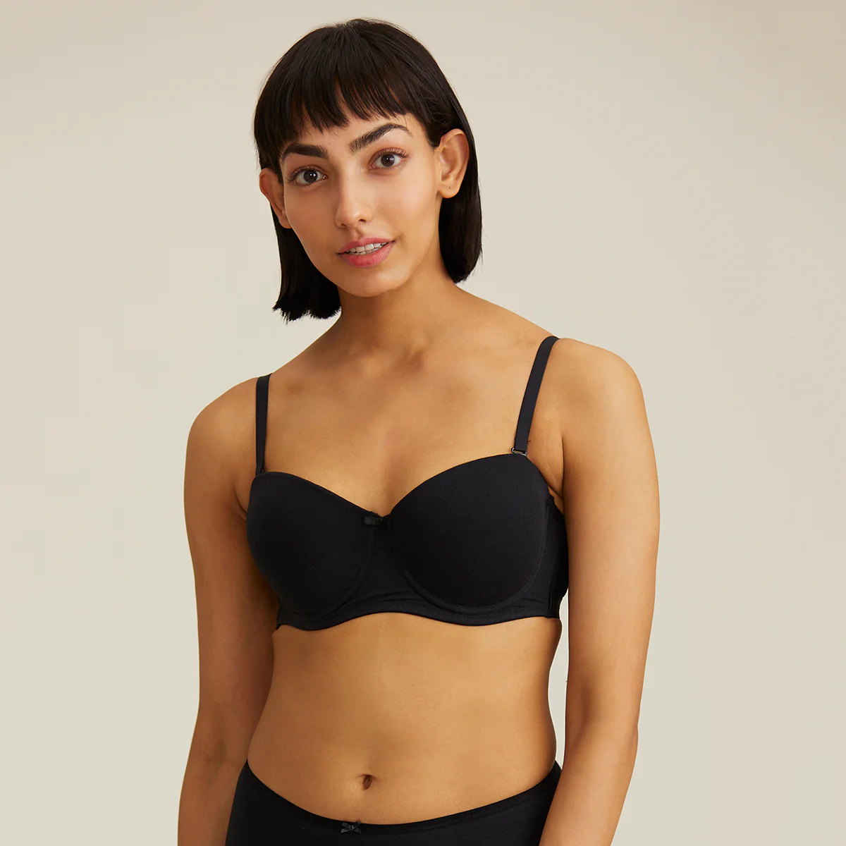 Breathe Cotton Padded wired Strapless bra Medium coverage-NYB004-Black - Image 3