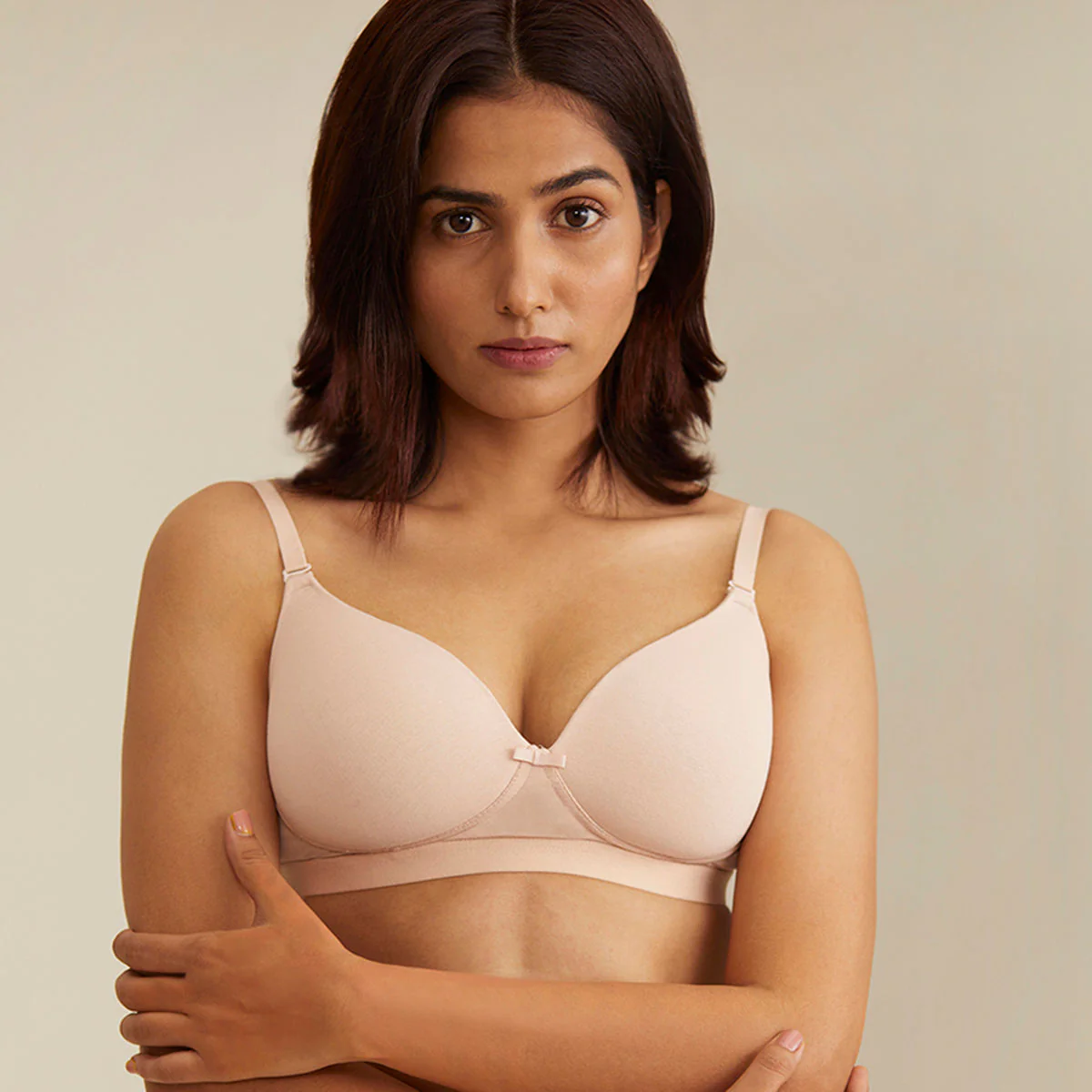 Nykd by Nykaa Breathe Cotton Transparent Back Padded Non Wired T-Shirt Bra NYB007 Nude - Image 4