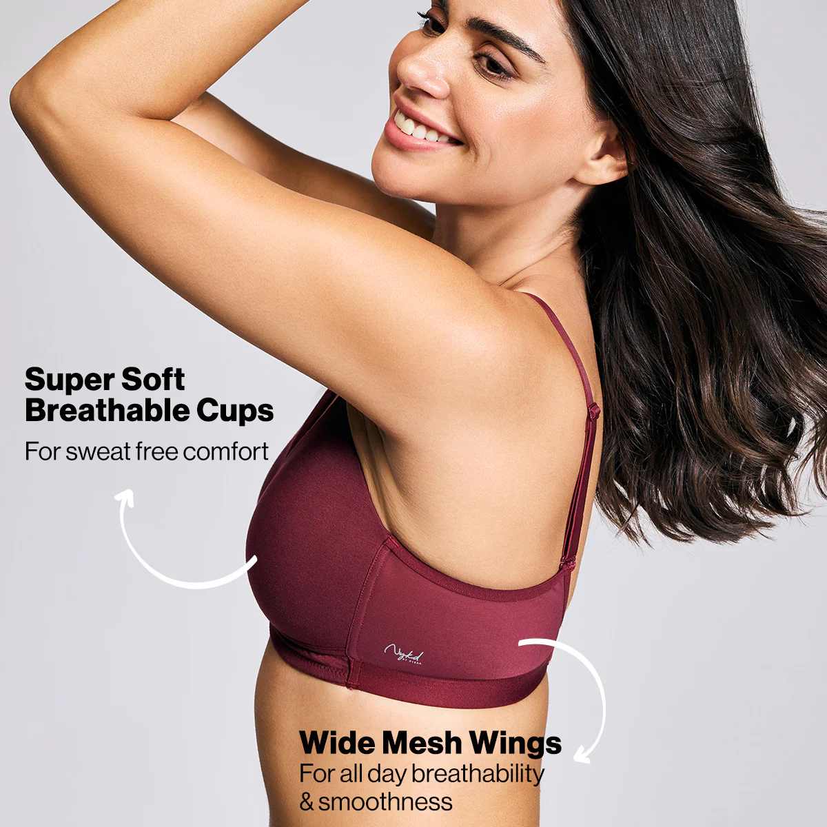 Nykd By Nykaa Breathe Cotton Triangle Cup Padded Non Wired T-Shirt Bra NYB003 Maroon - Image 3