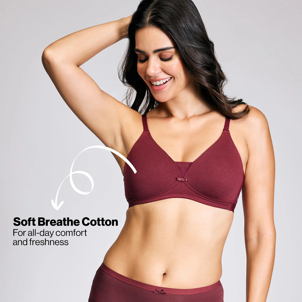 Nykd By Nykaa Breathe Cotton Triangle Cup Padded Non Wired T-Shirt Bra NYB003 Maroon - Image 6