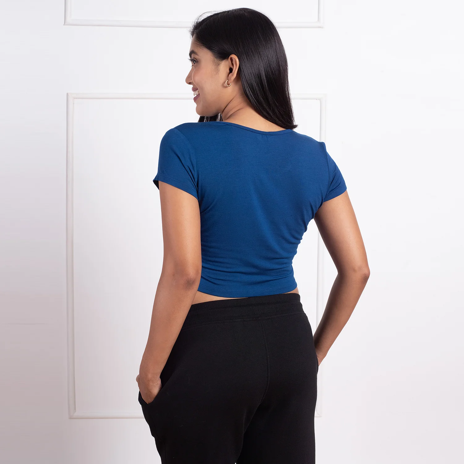 Nykd All Day Essential Modal Short Sleeve Crop Top-NYOE011-Estate Blue - Image 3