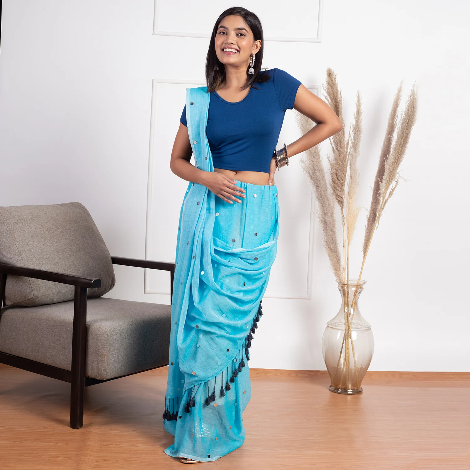 Nykd All Day Essential Modal Short Sleeve Crop Top-NYOE011-Estate Blue - Image 5