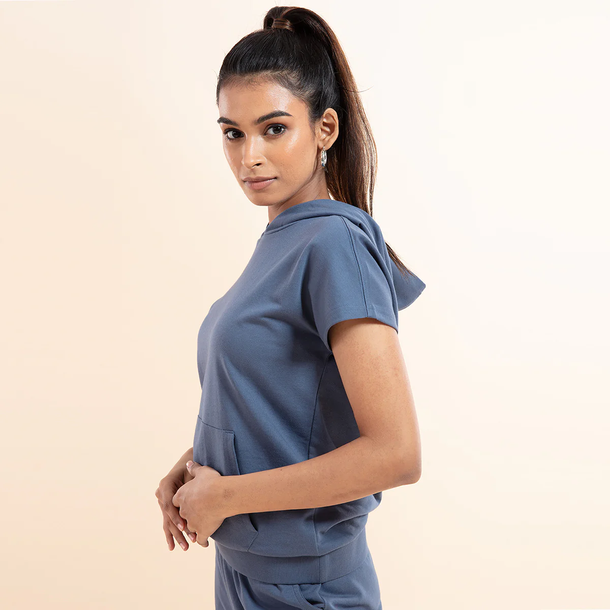 Nykd All Day Crop Top Hoodie-NYAT016-China Blue - Image 3