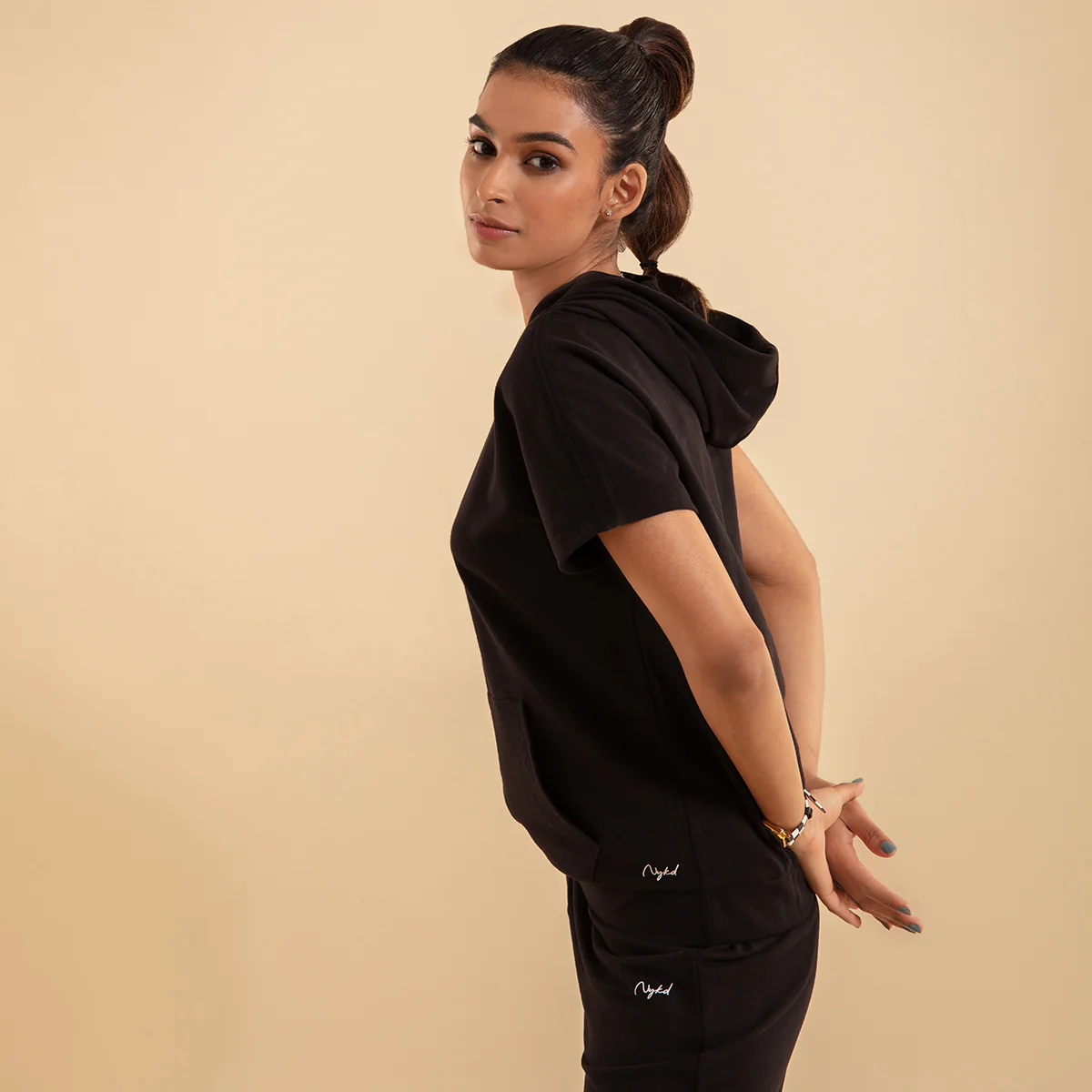 Nykd All Day Crop Top Hoodie-NYAT016-Jet Black - Image 3