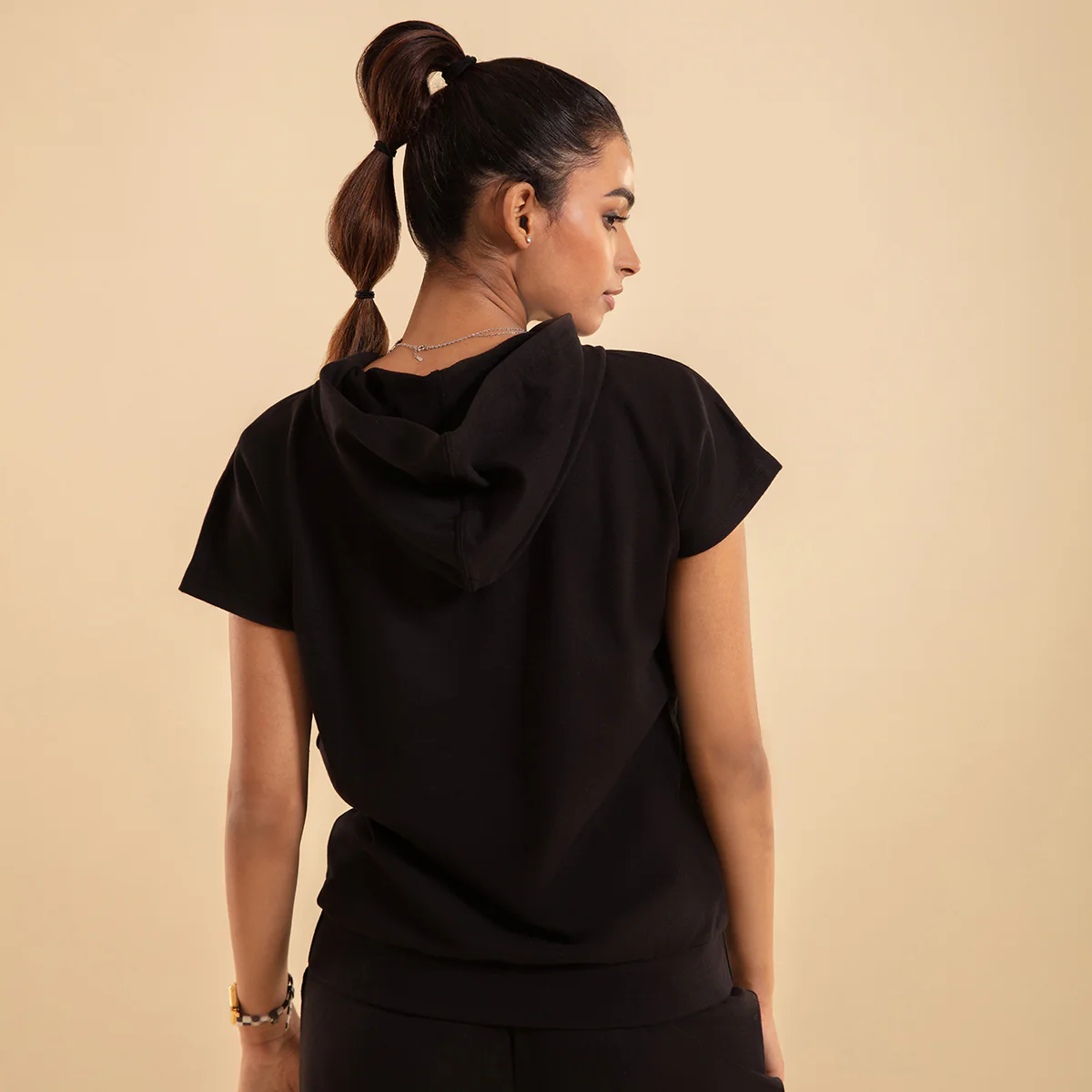 Nykd All Day Crop Top Hoodie-NYAT016-Jet Black - Image 4