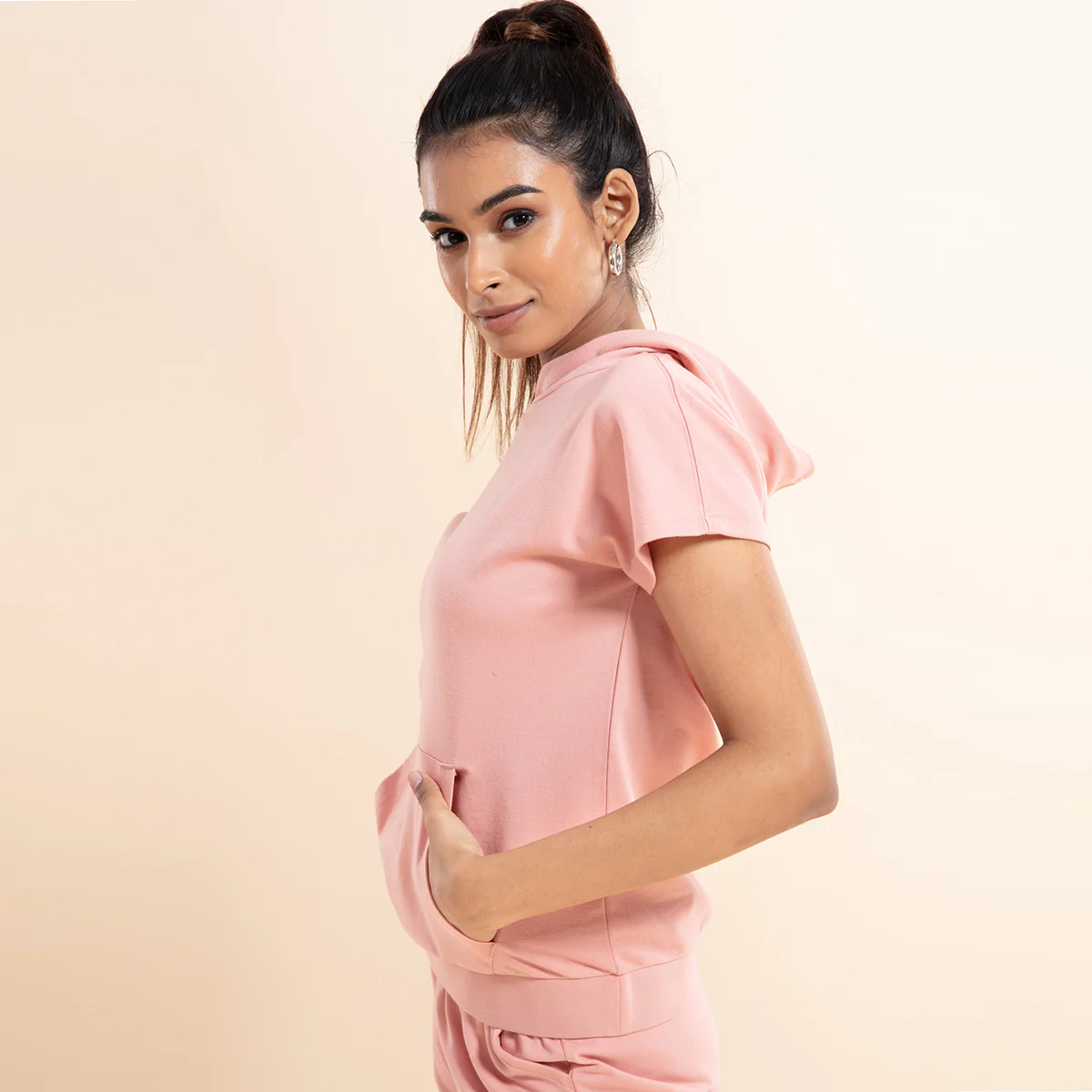 Nykd All Day Crop Top Hoodie-NYAT016-Mellow Rose - Image 3