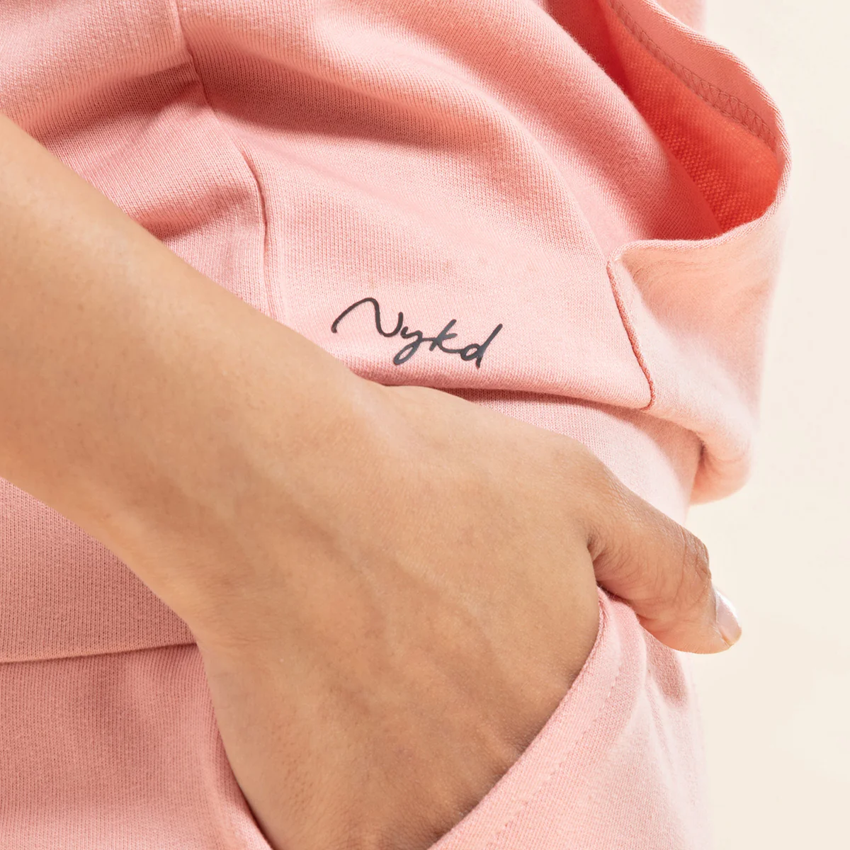 Nykd All Day Crop Top Hoodie-NYAT016-Mellow Rose - Image 5