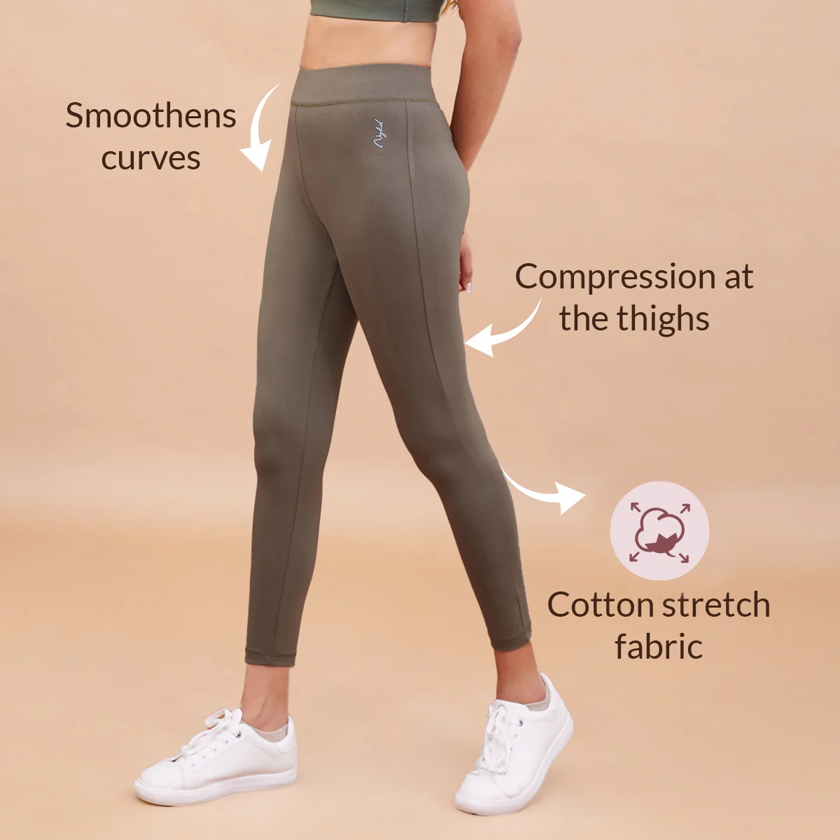 Nykd All Day Essential Cotton Leggings-NYAT076-Beetle Green - Image 3