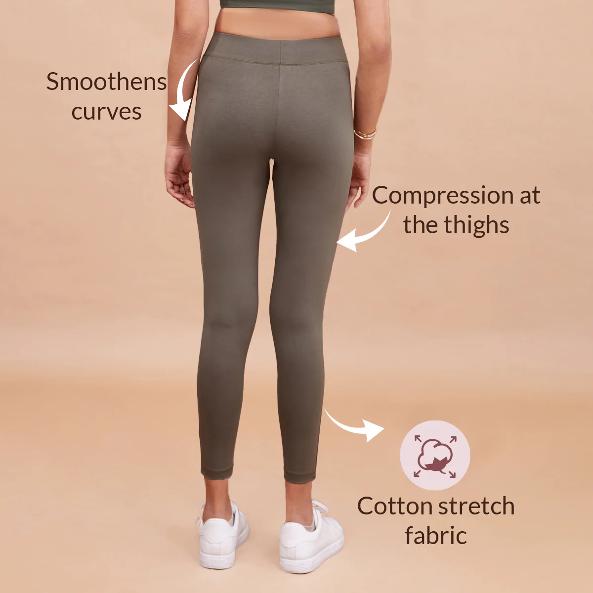 Nykd All Day Essential Cotton Leggings-NYAT076-Beetle Green - Image 4