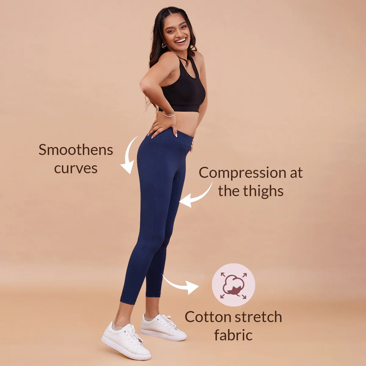 Nykd All Day Essential Cotton Leggings-NYAT076-French Navy - Image 5