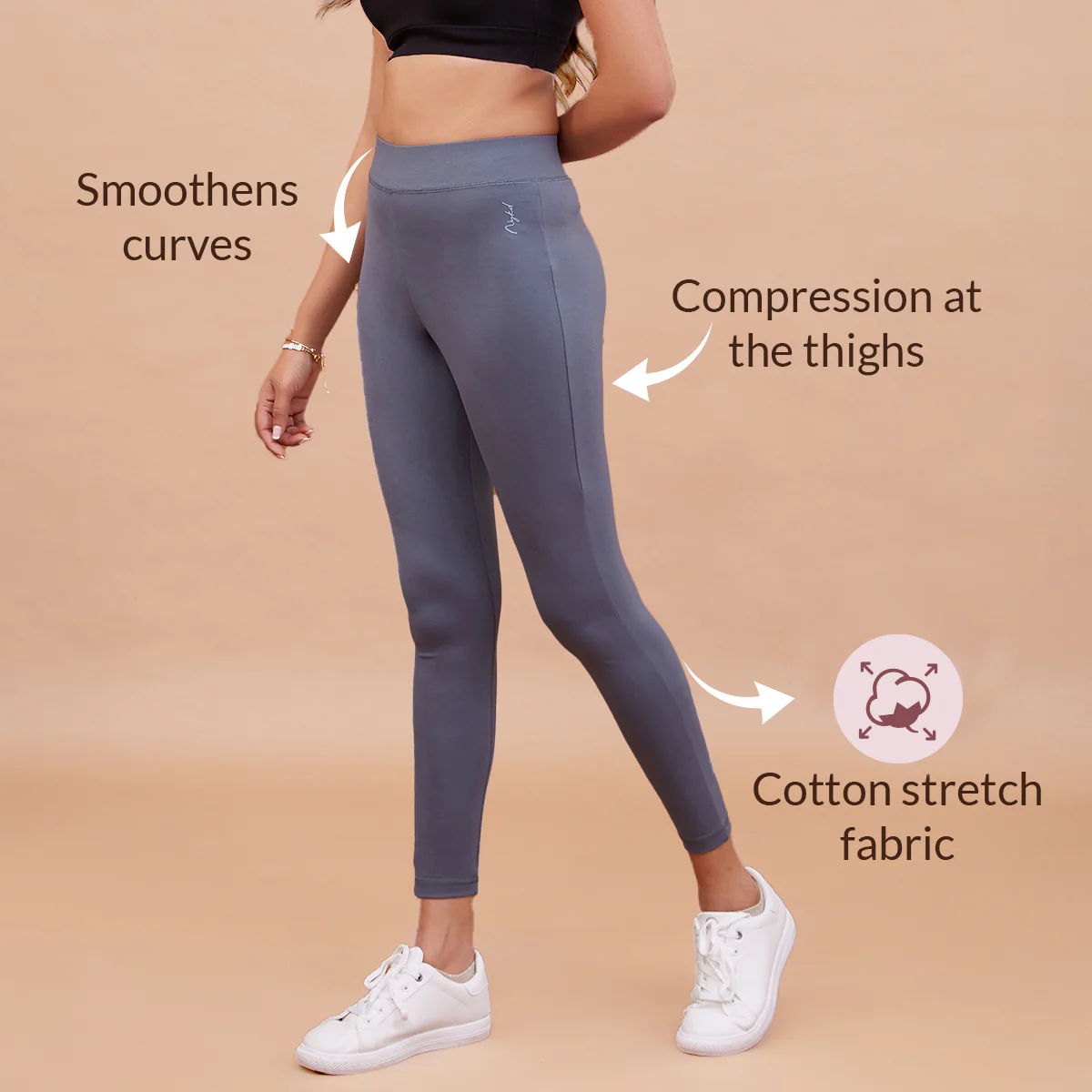 Nykd All Day Essential Cotton Leggings-NYAT076-Pewter - Image 3