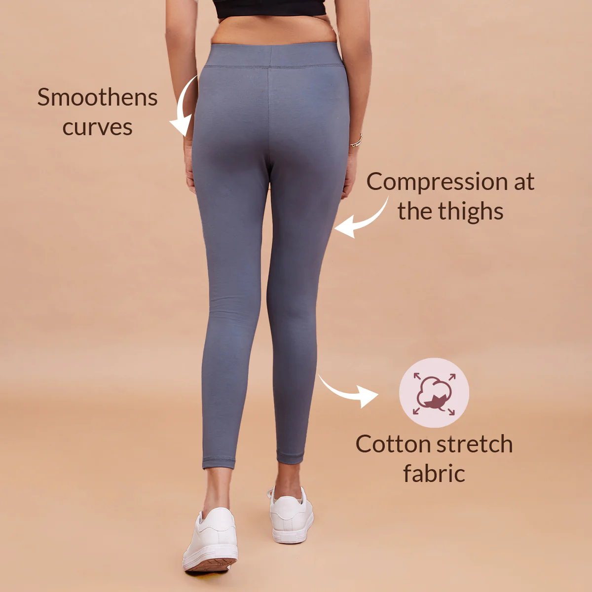 Nykd All Day Essential Cotton Leggings-NYAT076-Pewter - Image 4