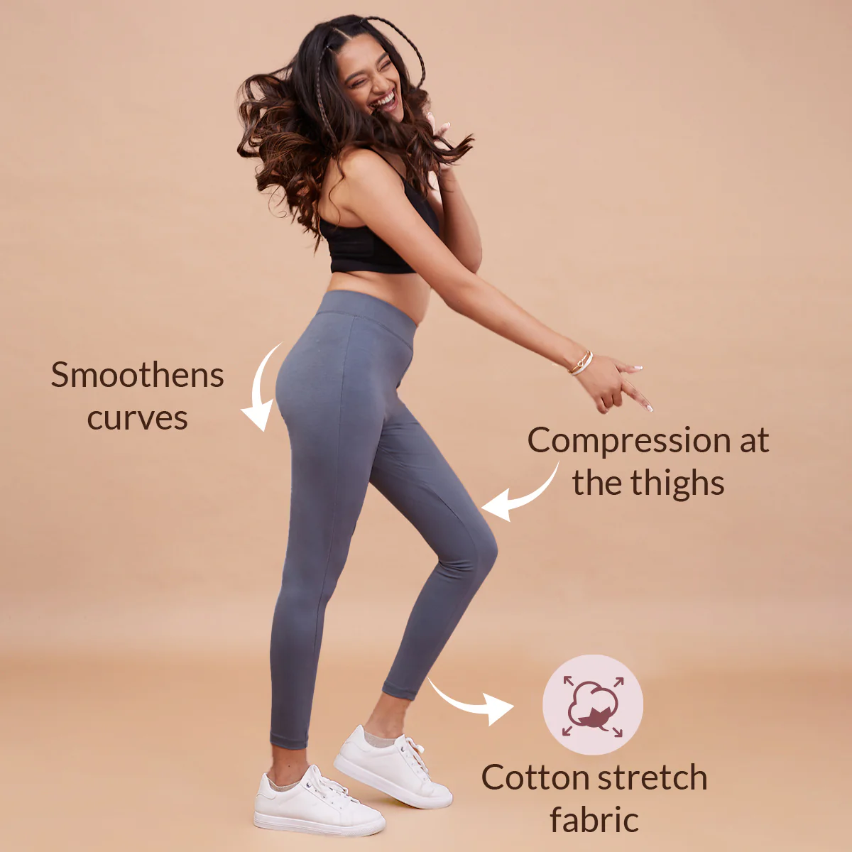 Nykd All Day Essential Cotton Leggings-NYAT076-Pewter - Image 5