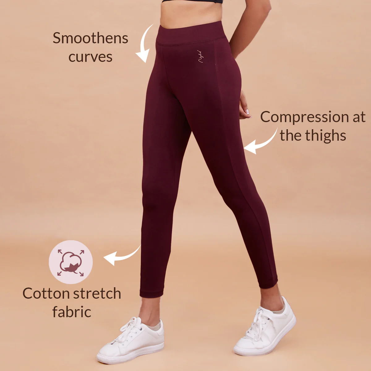 Nykd All Day Essential Cotton Leggings-NYAT076-Potent Purple - Image 3