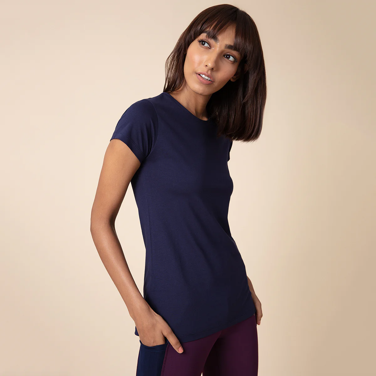 Nykd All Day Essential Cotton Modal Tee in Relaxed fit-NYLE048-Peacoat Navy - Image 3