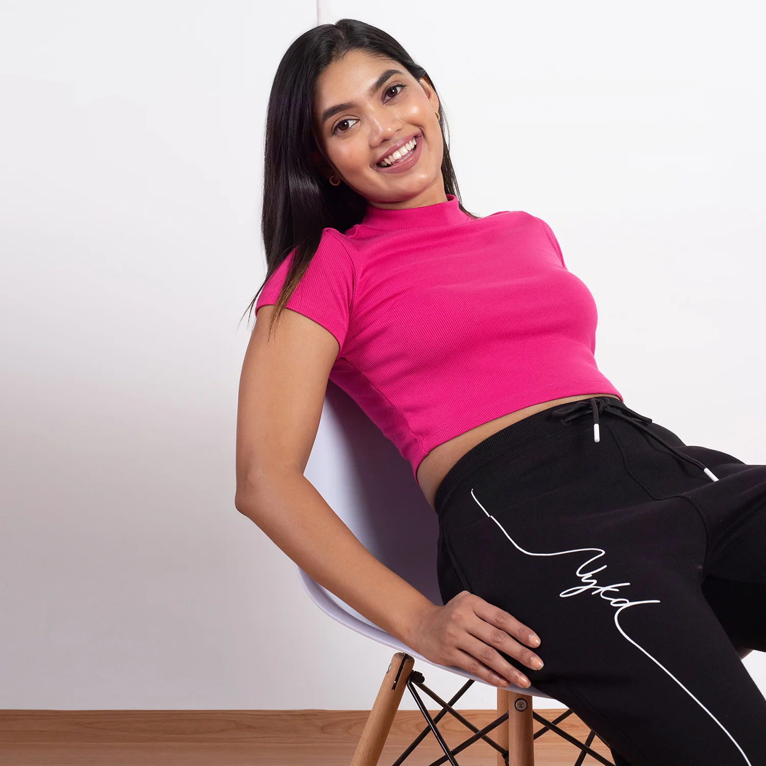 Nykd All Day Solid Ribbed Crop Top-NYOE07-Fuchsia Rose - Image 4