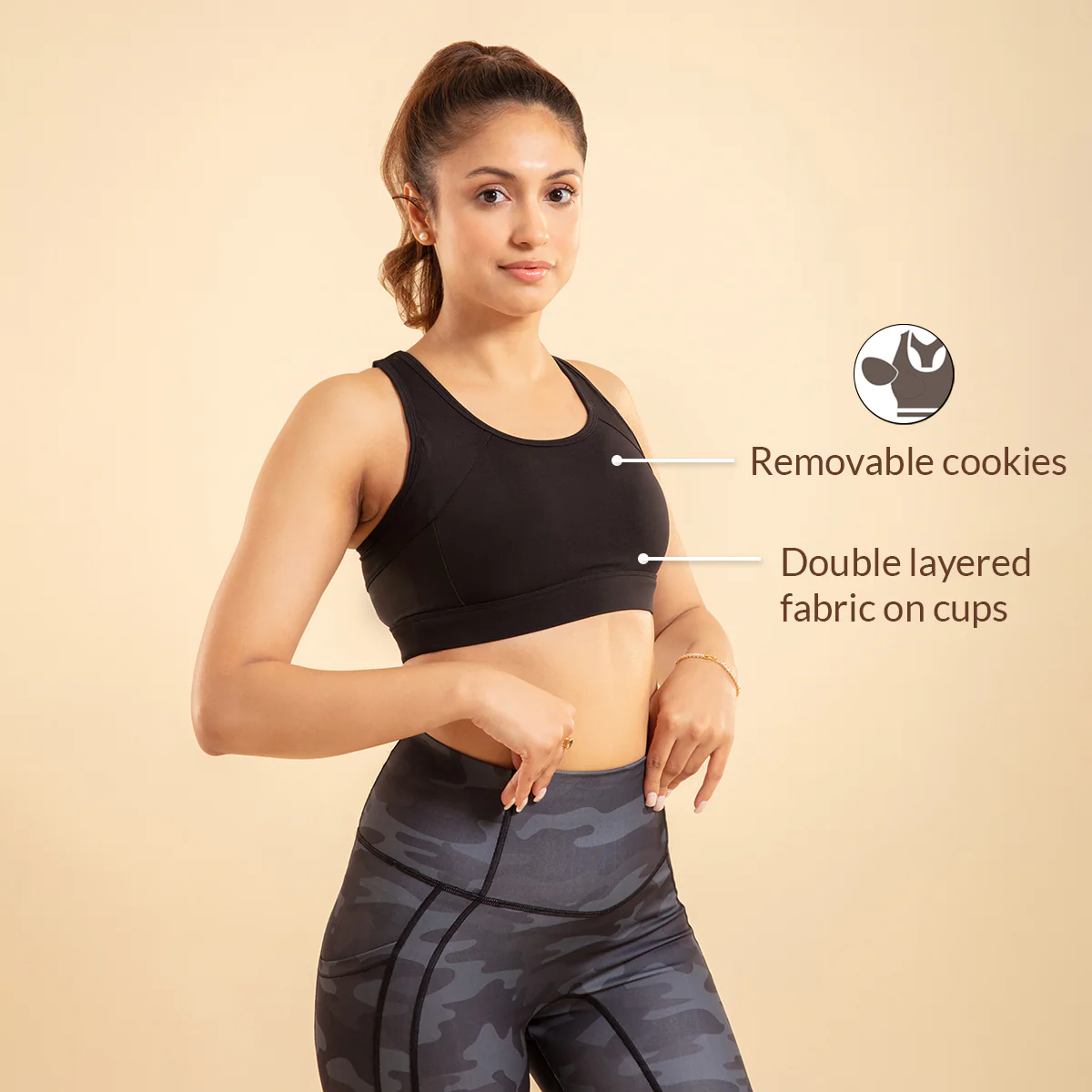 Nykd All Day On-Trend Sports Bra With Keyhole Back-NYK082-Jet Black + Wasabi - Image 3