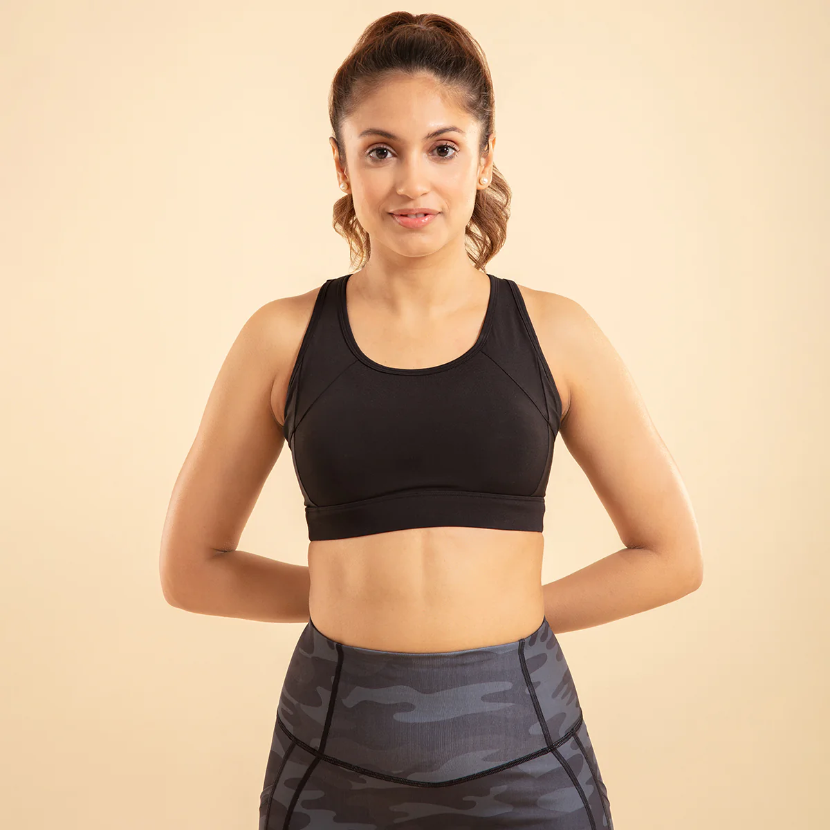 Nykd All Day On-Trend Sports Bra With Keyhole Back-NYK082-Jet Black + Wasabi - Image 4