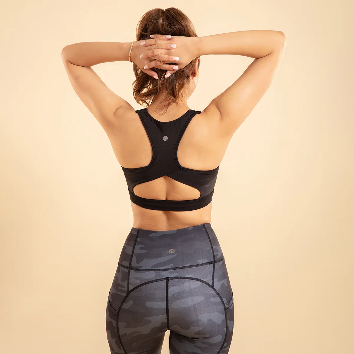 Nykd All Day On-Trend Sports Bra With Keyhole Back-NYK082-Jet Black + Wasabi - Image 5