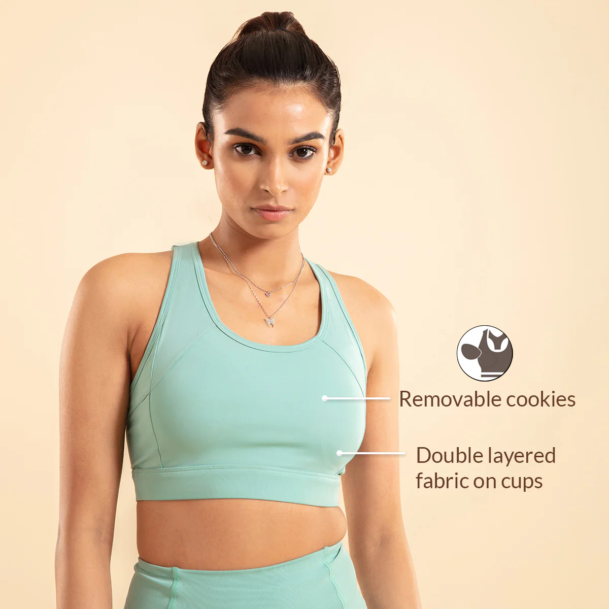 Nykd All Day On-Trend Sports Bra With Keyhole Back-NYK082-Wasabi + Jet Black - Image 3