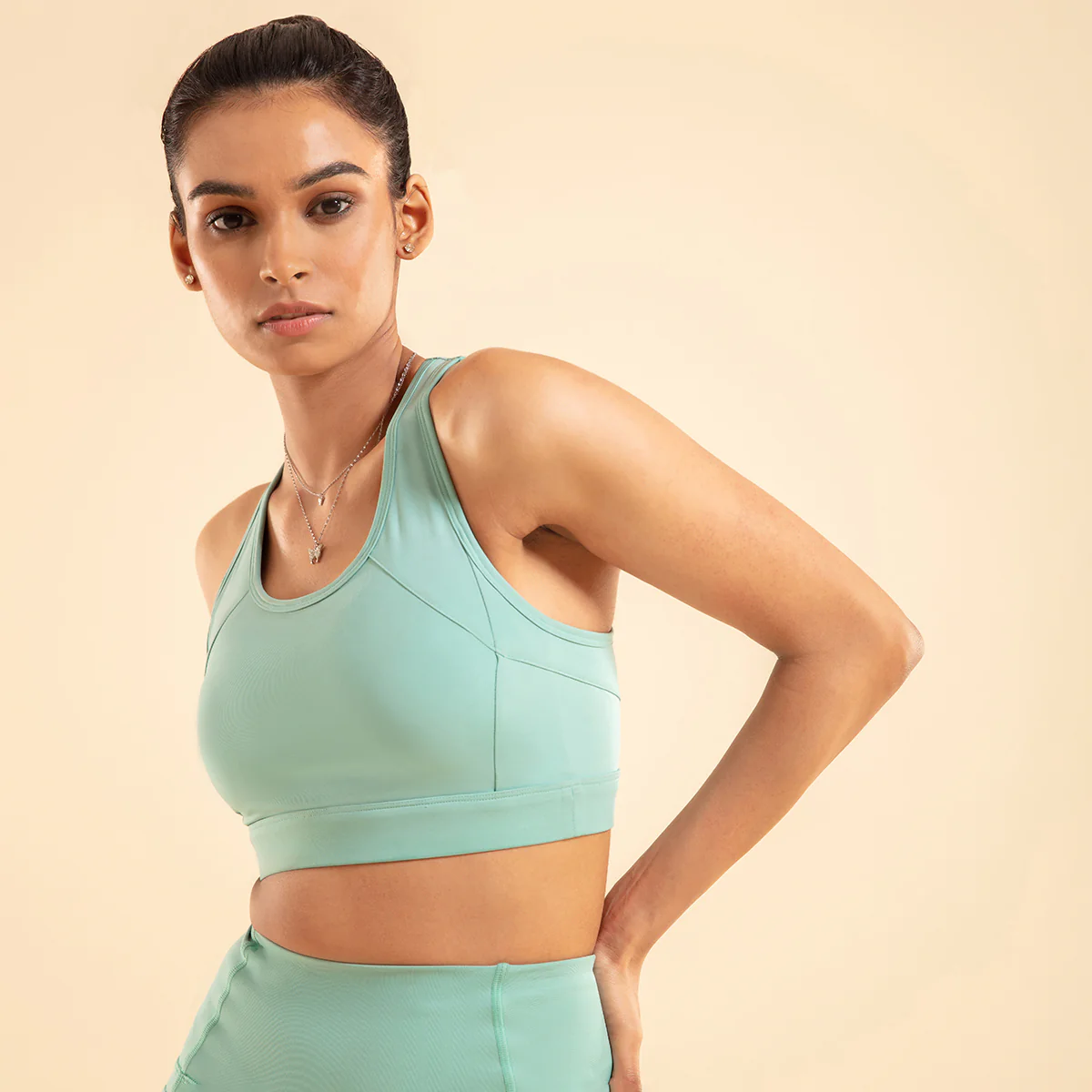 Nykd All Day On-Trend Sports Bra With Keyhole Back-NYK082-Wasabi + Jet Black - Image 4