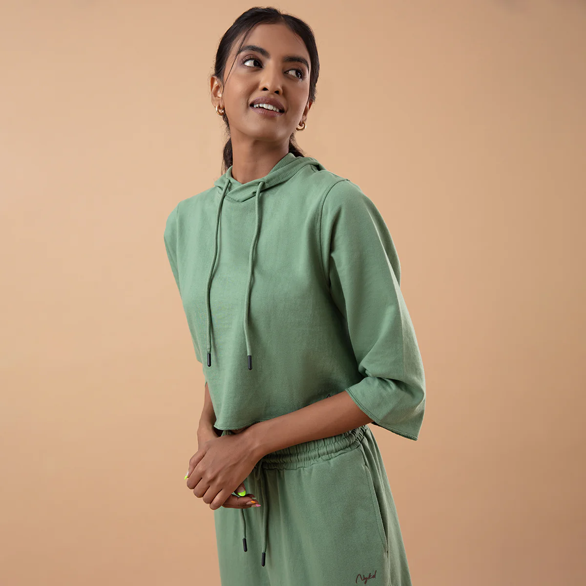 Nykd All Day Preppy short sleeve Cropped Hoodie-NYAT200-Jade green - Image 4