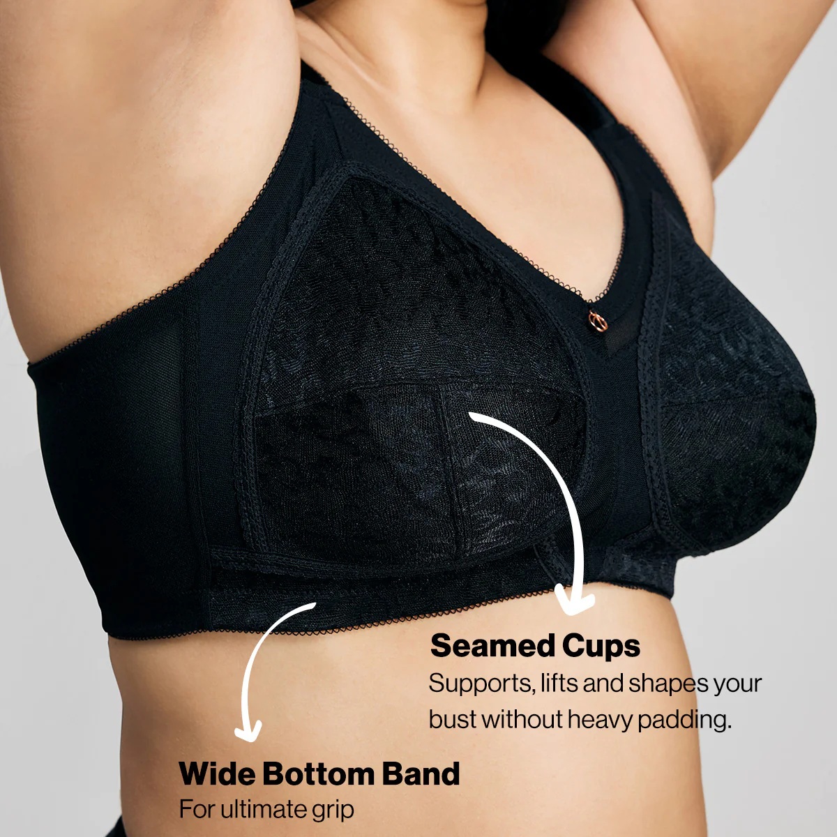 Nykd By Nykaa Ultimate No Bulge, Shape & Support Non Padded Non Wired Lace Bra NYB033 Black - Image 4