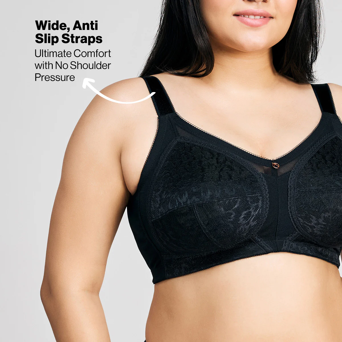 Nykd By Nykaa Ultimate No Bulge, Shape & Support Non Padded Non Wired Lace Bra NYB033 Black - Image 6