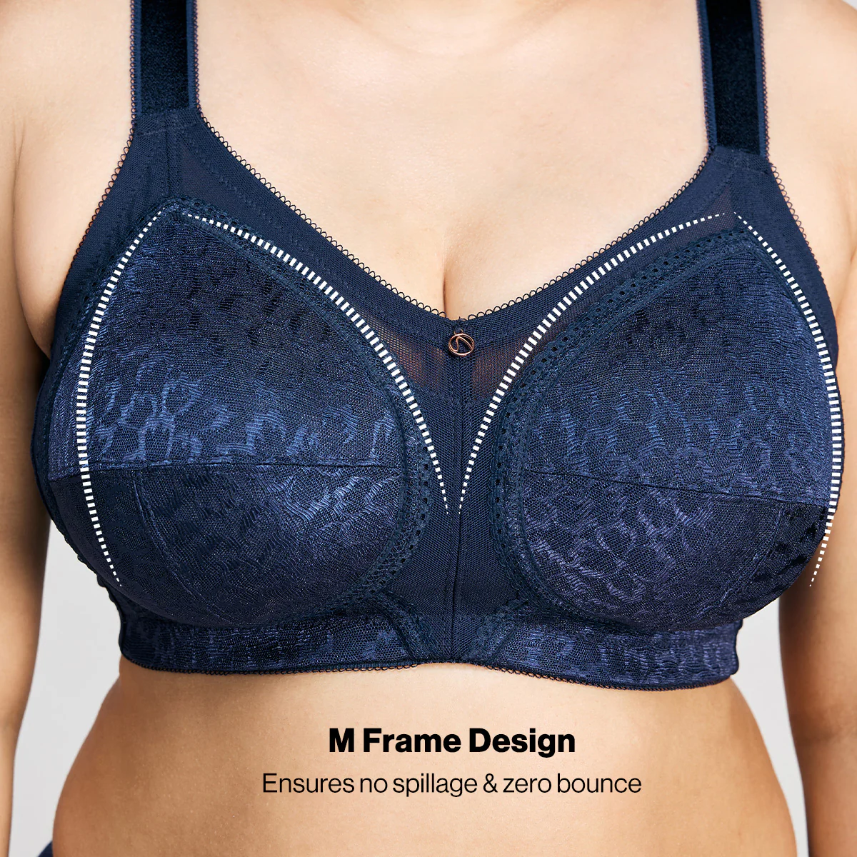 Nykd By Nykaa Ultimate No Bulge, Shape & Support Non Padded Non Wired Lace Bra NYB033 Navy Blue - Image 3
