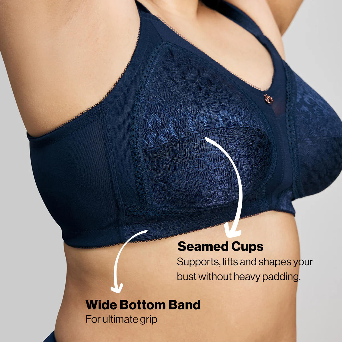 Nykd By Nykaa Ultimate No Bulge, Shape & Support Non Padded Non Wired Lace Bra NYB033 Navy Blue - Image 4