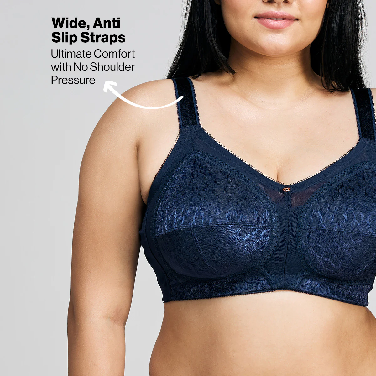 Nykd By Nykaa Ultimate No Bulge, Shape & Support Non Padded Non Wired Lace Bra NYB033 Navy Blue - Image 6