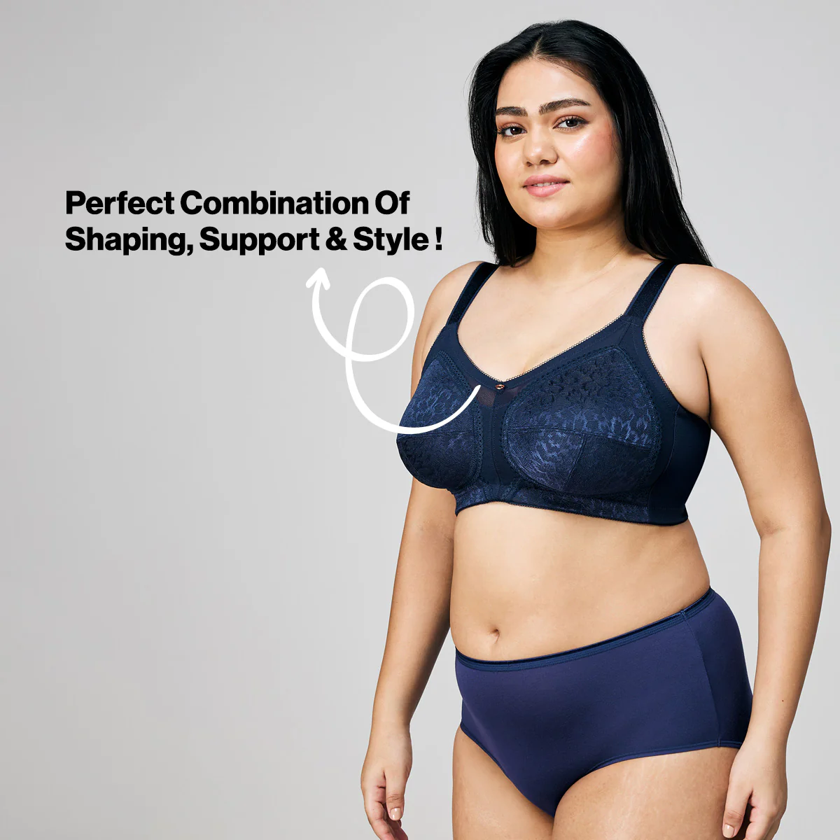 Nykd By Nykaa Ultimate No Bulge, Shape & Support Non Padded Non Wired Lace Bra NYB033 Navy Blue - Image 7