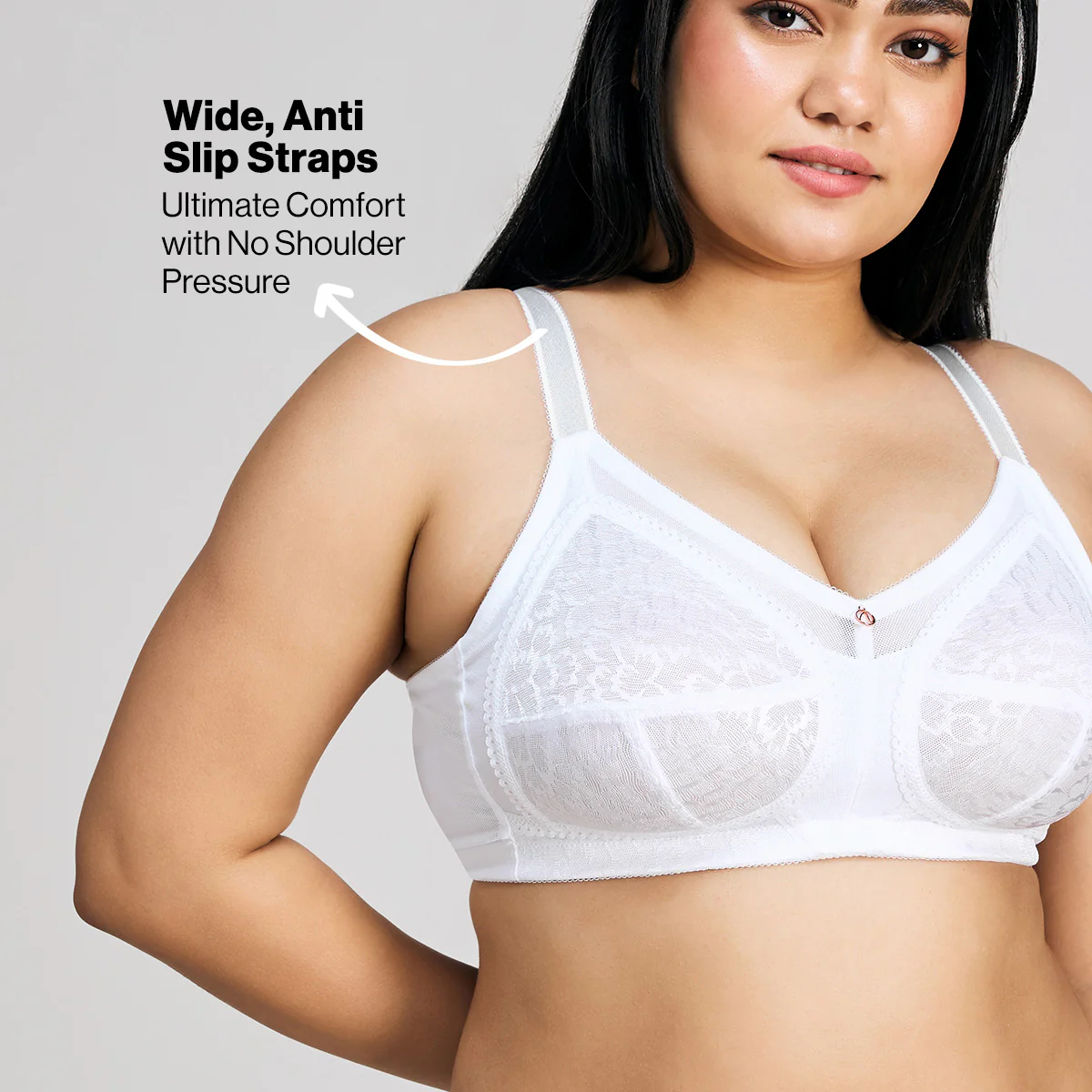 Nykd By Nykaa Ultimate No Bulge, Shape & Support Non Padded Non Wired Lace Bra NYB033 White - Image 6