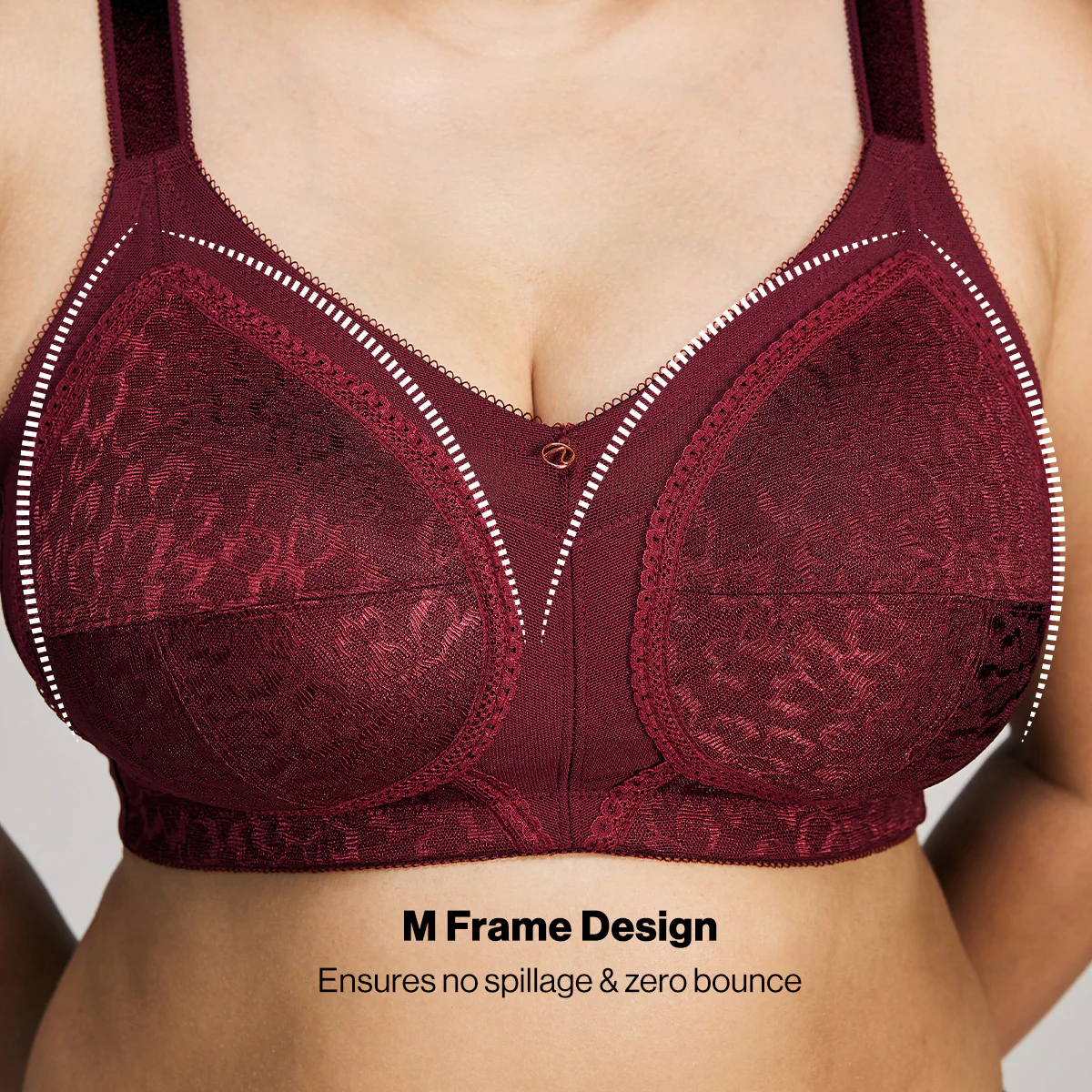 Nykd By Nykaa Ultimate No Bulge, Shape & Support Non Padded Non Wired Lace Bra NYB033 Wine - Image 3