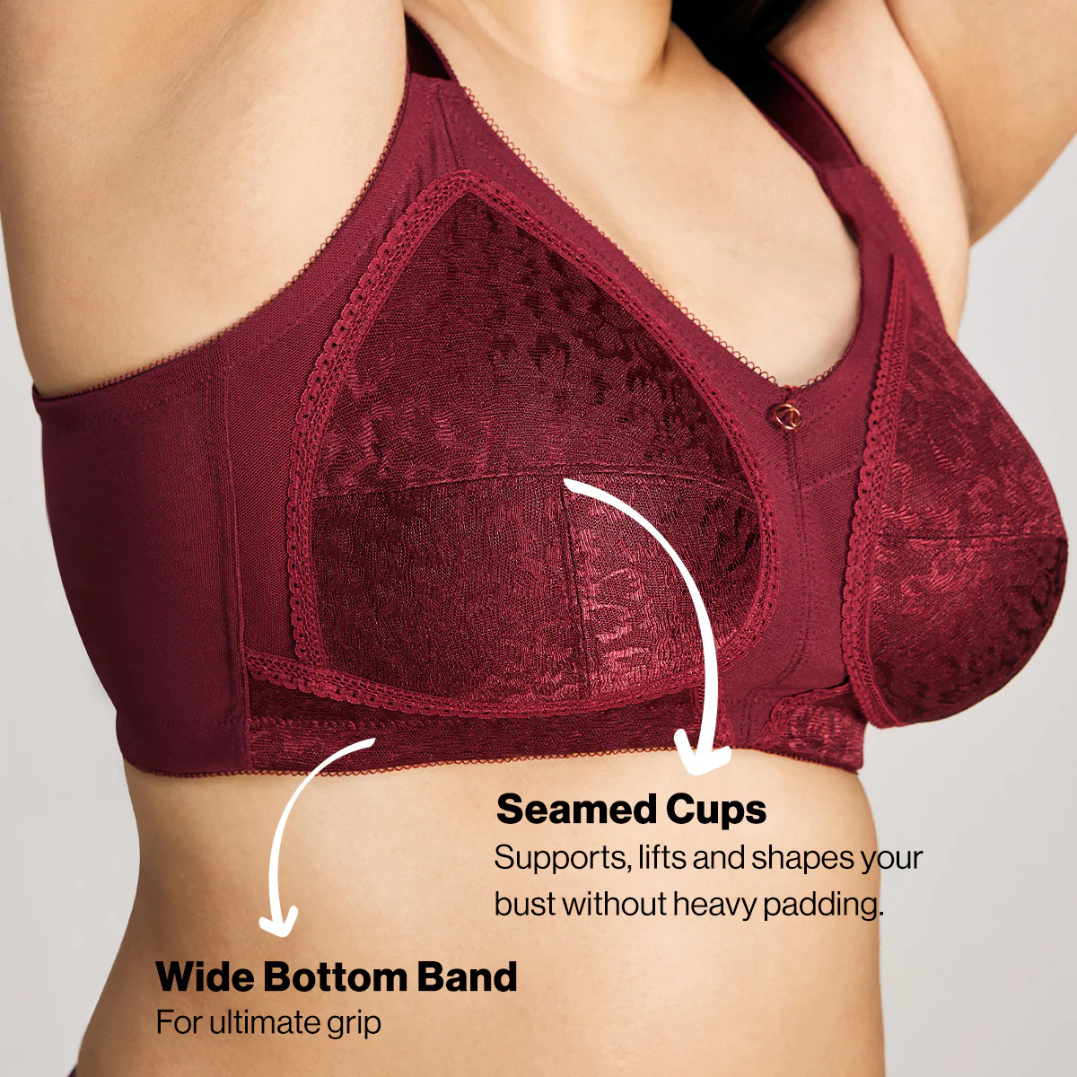 Nykd By Nykaa Ultimate No Bulge, Shape & Support Non Padded Non Wired Lace Bra NYB033 Wine - Image 4