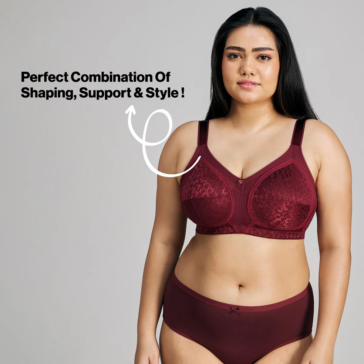 Nykd By Nykaa Ultimate No Bulge, Shape & Support Non Padded Non Wired Lace Bra NYB033 Wine - Image 7