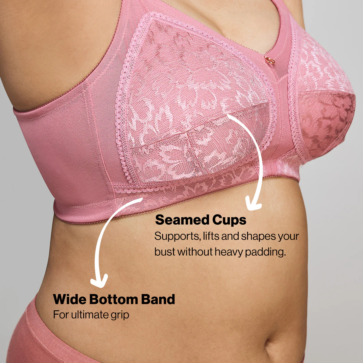 Nykd By Nykaa Ultimate No Bulge, Shape & Support Non Padded Non Wired Lace Bra NYB033 Blush - Image 4