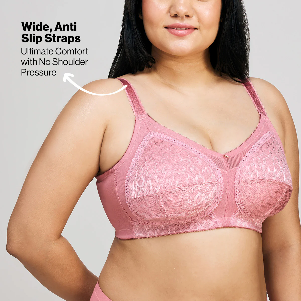 Nykd By Nykaa Ultimate No Bulge, Shape & Support Non Padded Non Wired Lace Bra NYB033 Blush - Image 6