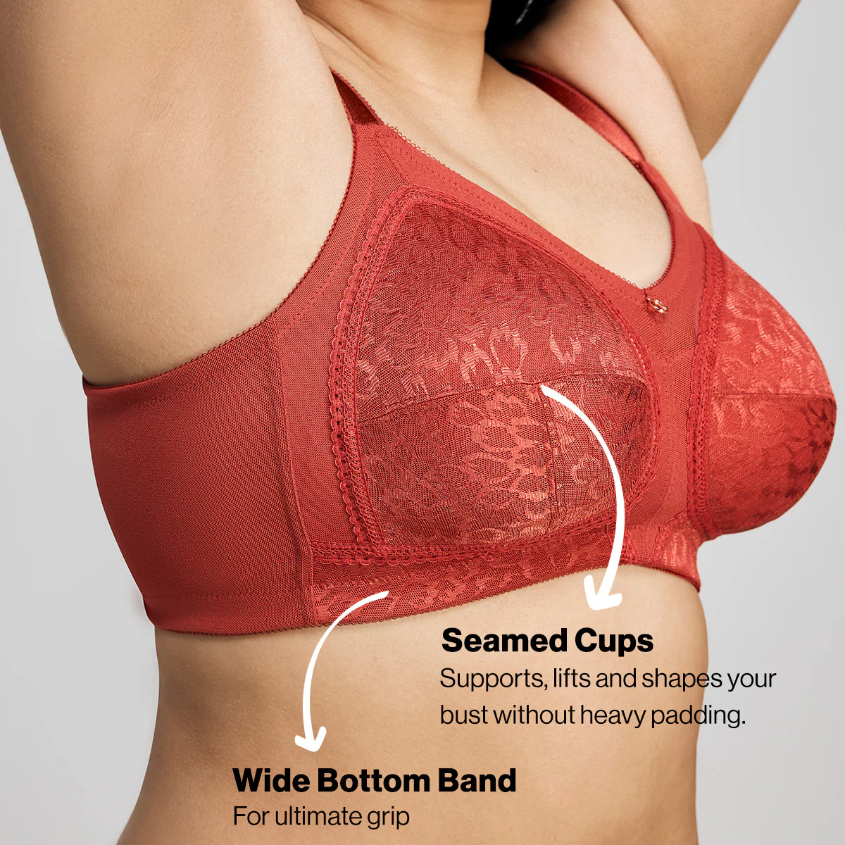 Nykd By Nykaa Ultimate No Bulge, Shape & Support Non Padded Non Wired Lace Bra NYB033 Red - Image 4